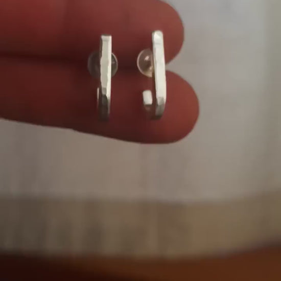 Small J wrap hoop earrings, matte shiny silver
