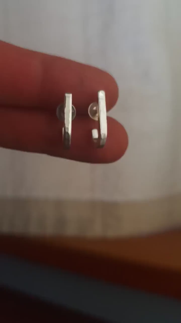 Small J wrap hoop earrings, matte shiny silver