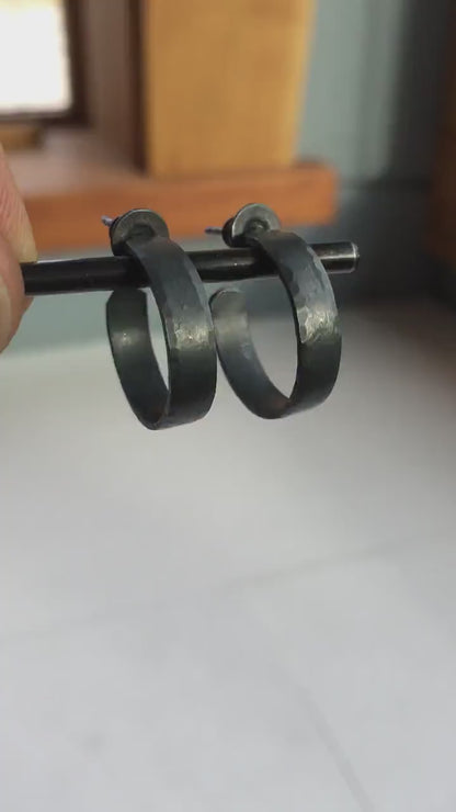 18mm x 4mm black silver hoop earrings