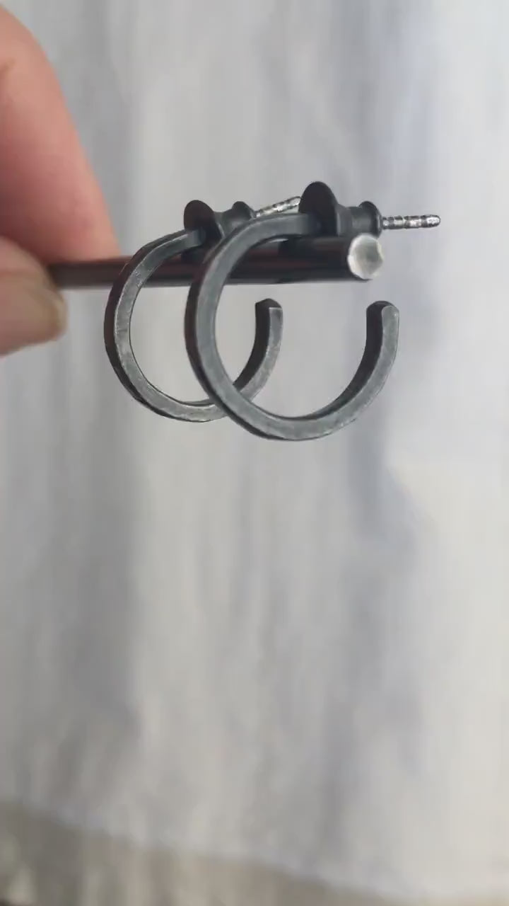 16mm x 2mm black silver hoop earrings