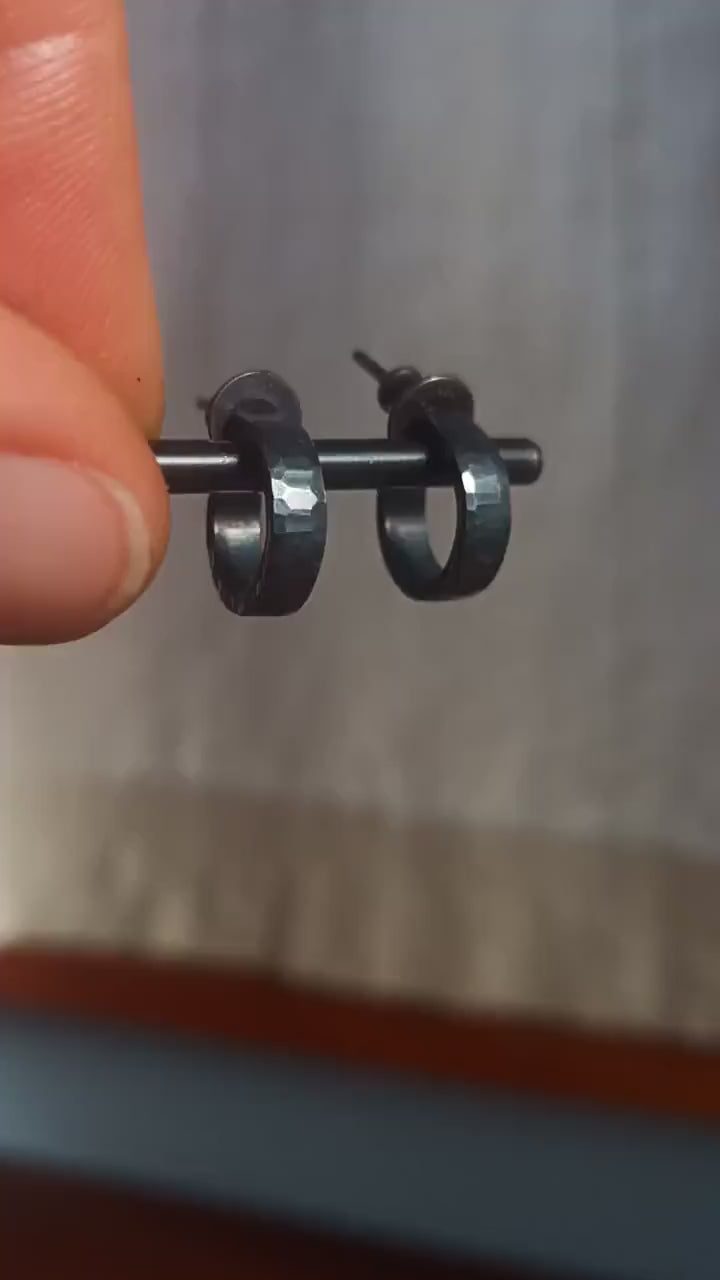 12mm x 3mm small black solid 925 sterling silver hoop earrings