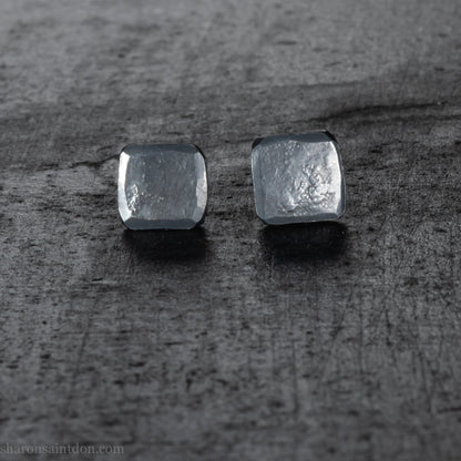 925 sterling silver stud earrings.  7mm square, hammered solid silver, oxidized black with silver posts and backs. Handmade by Sharon SaintDon in North America.