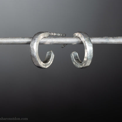 Handmade 12mm sterling silver hoop earrings with a hammered matte brushed finish.