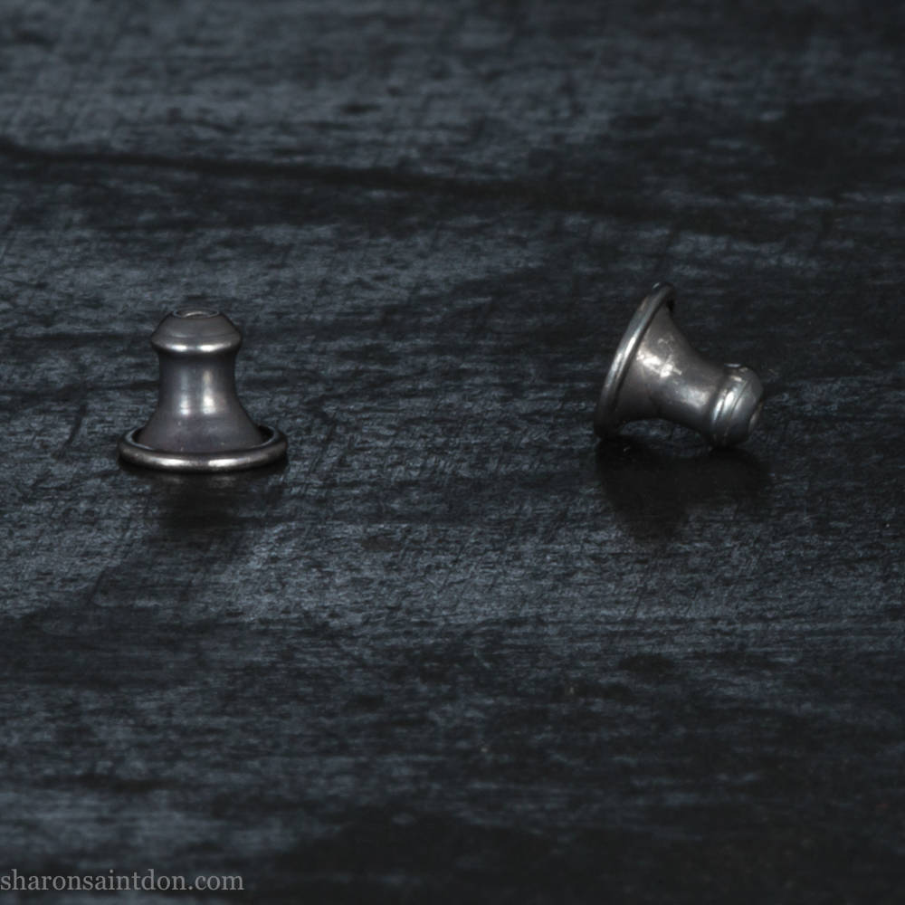 Angular high D shape 925 sterling silver hoop earrings, oxidized black.