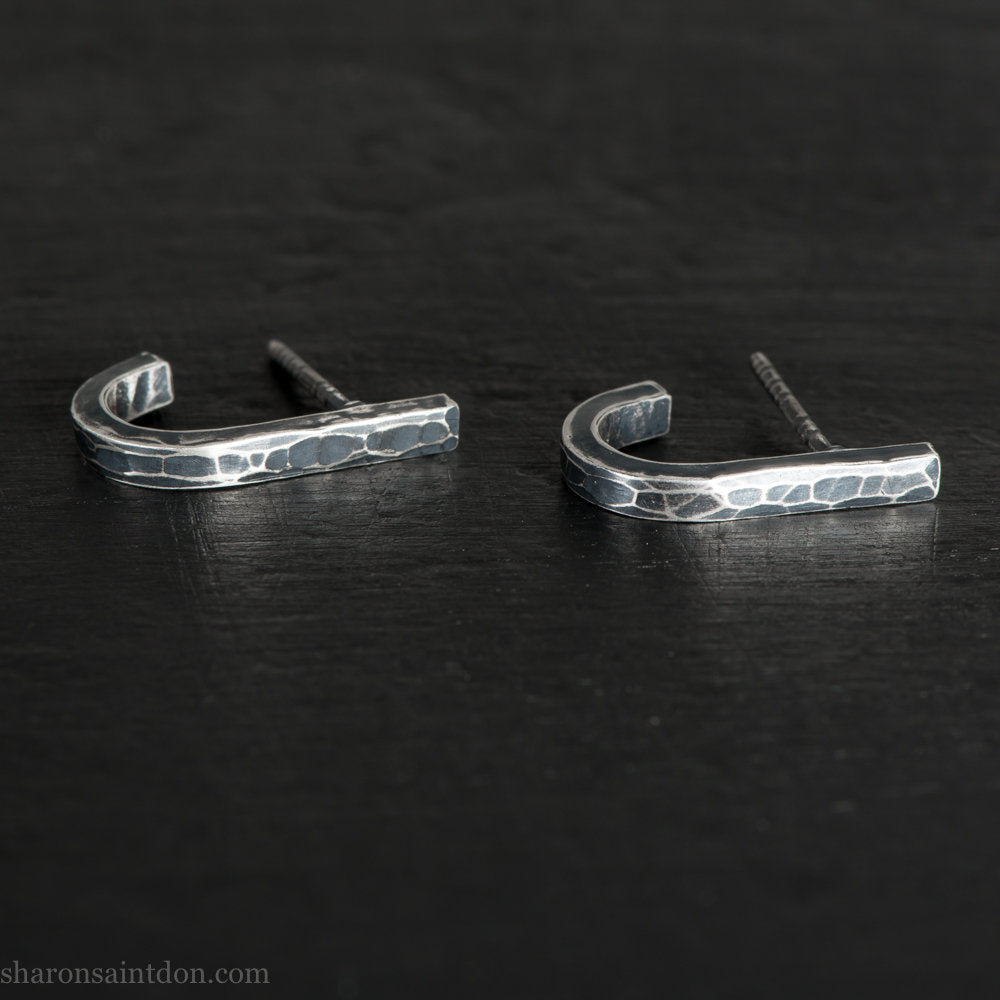 Wrap hoop earrings for men, antiqued silver