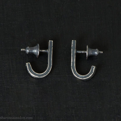 925 Sterling silver earrings, J wrap unique design, antiqued.