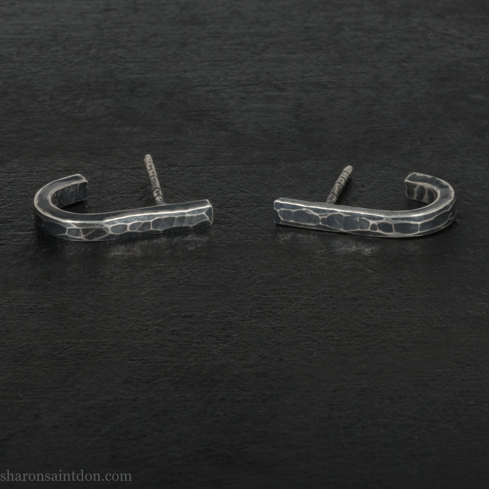 Wrap hoop earrings for men, antiqued silver