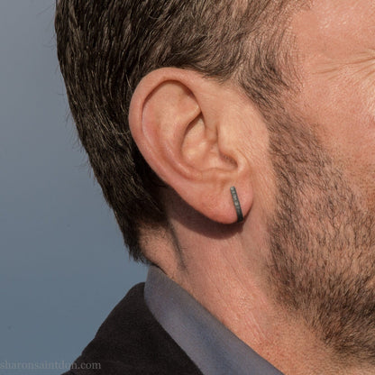 Small sterling silver huggie wrap hoop earrings | Modern, minimalist, oxidized black earrings for men or women, unisex.