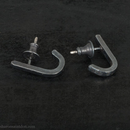 Small sterling silver huggie wrap hoop earrings | Modern, minimalist, oxidized black earrings for men or women, unisex.