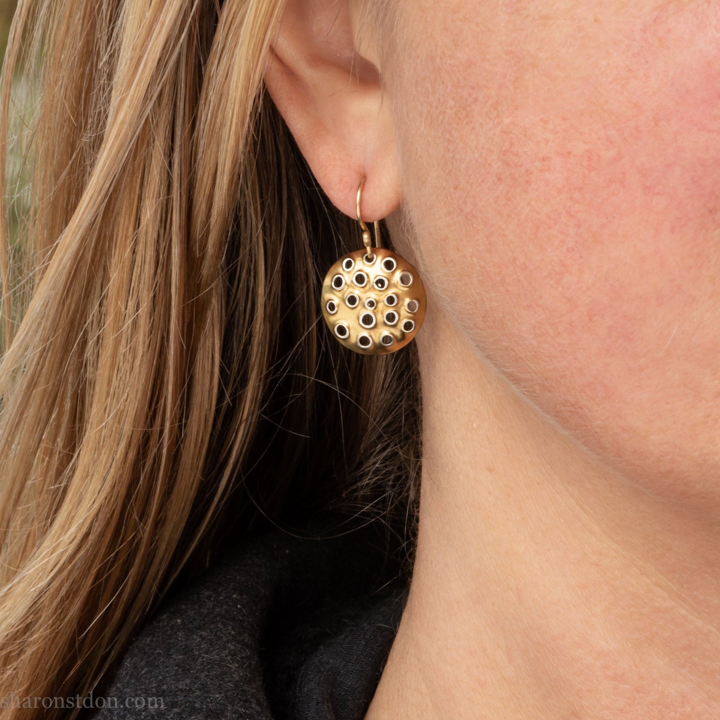 Small 22k gold dangle earrings with solid 18k gold ear wires