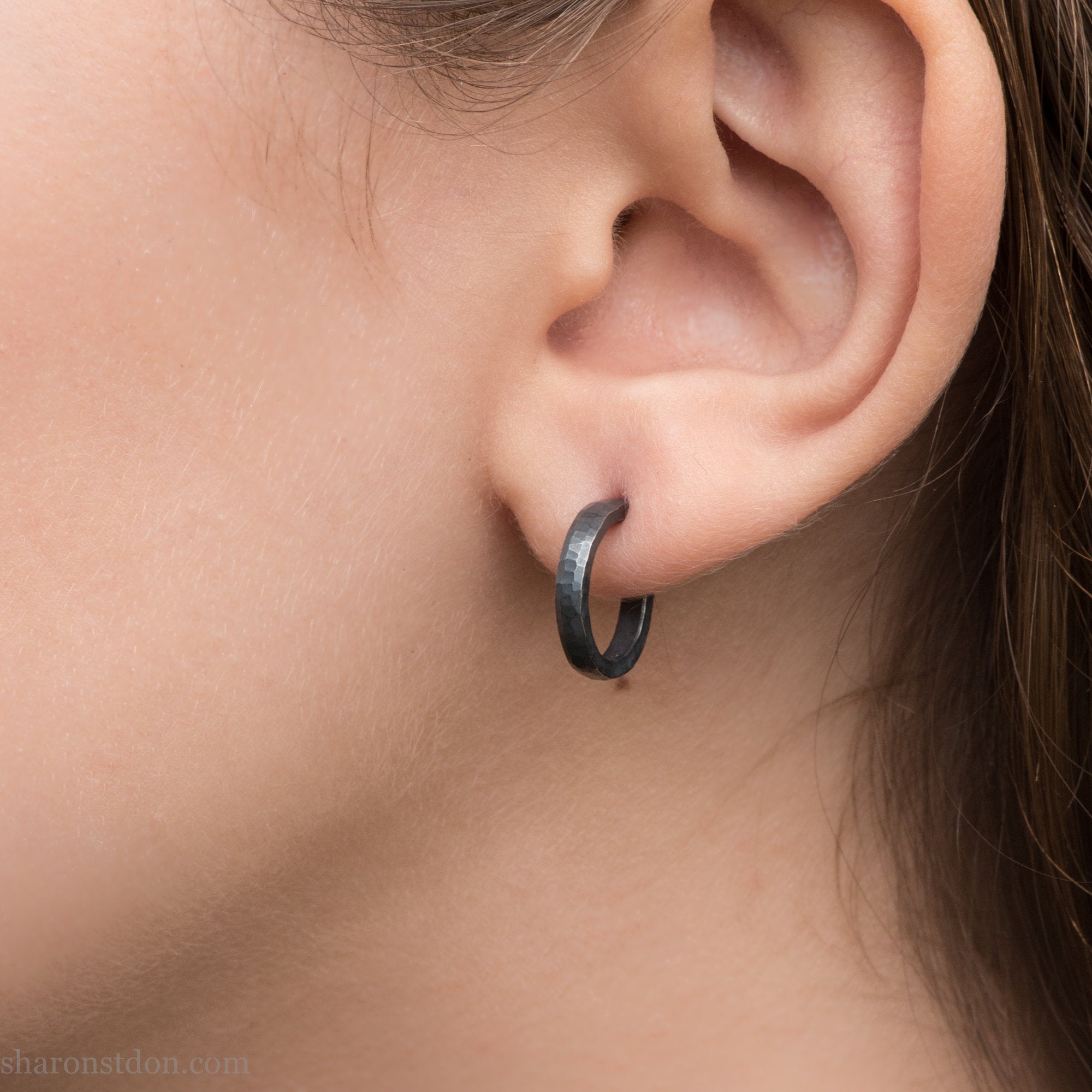 Tiny black hoop on sale earrings