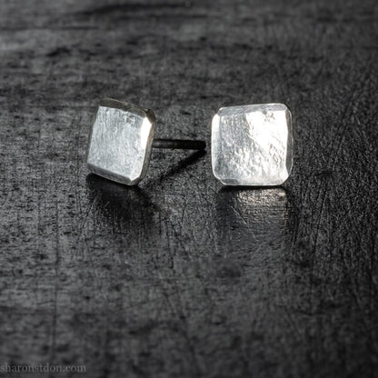7mm square 925 sterling silver stud earrings, shiny.