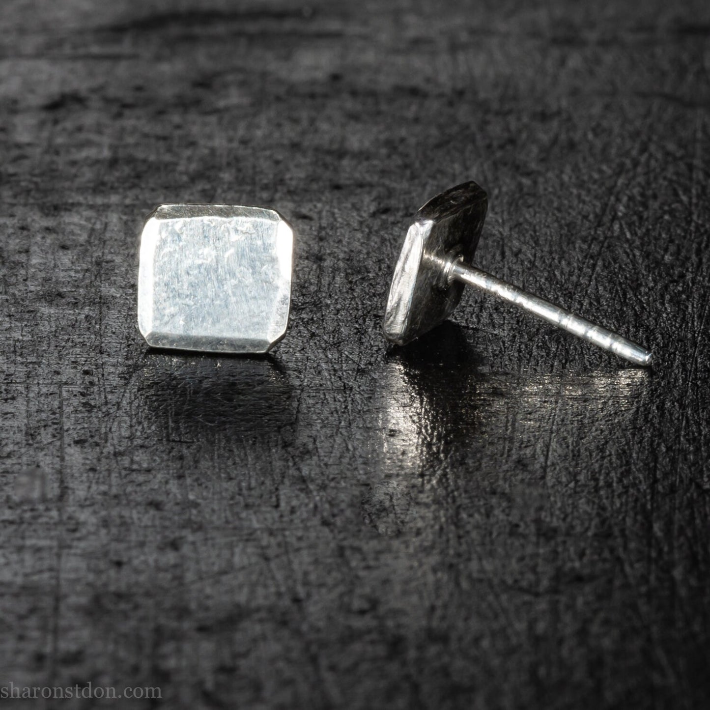 7mm square 925 sterling silver stud earrings, shiny.