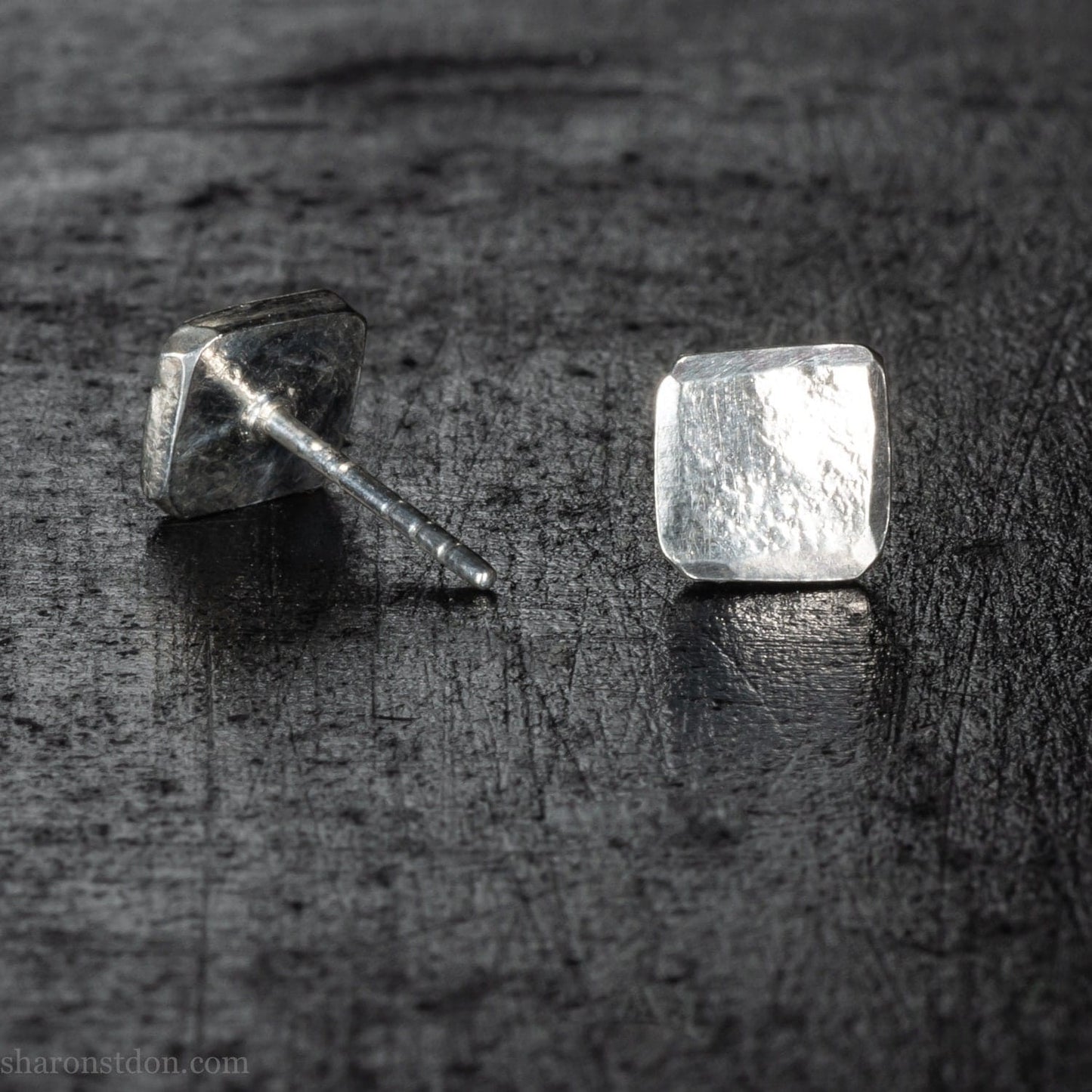 7mm square 925 sterling silver stud earrings, shiny.