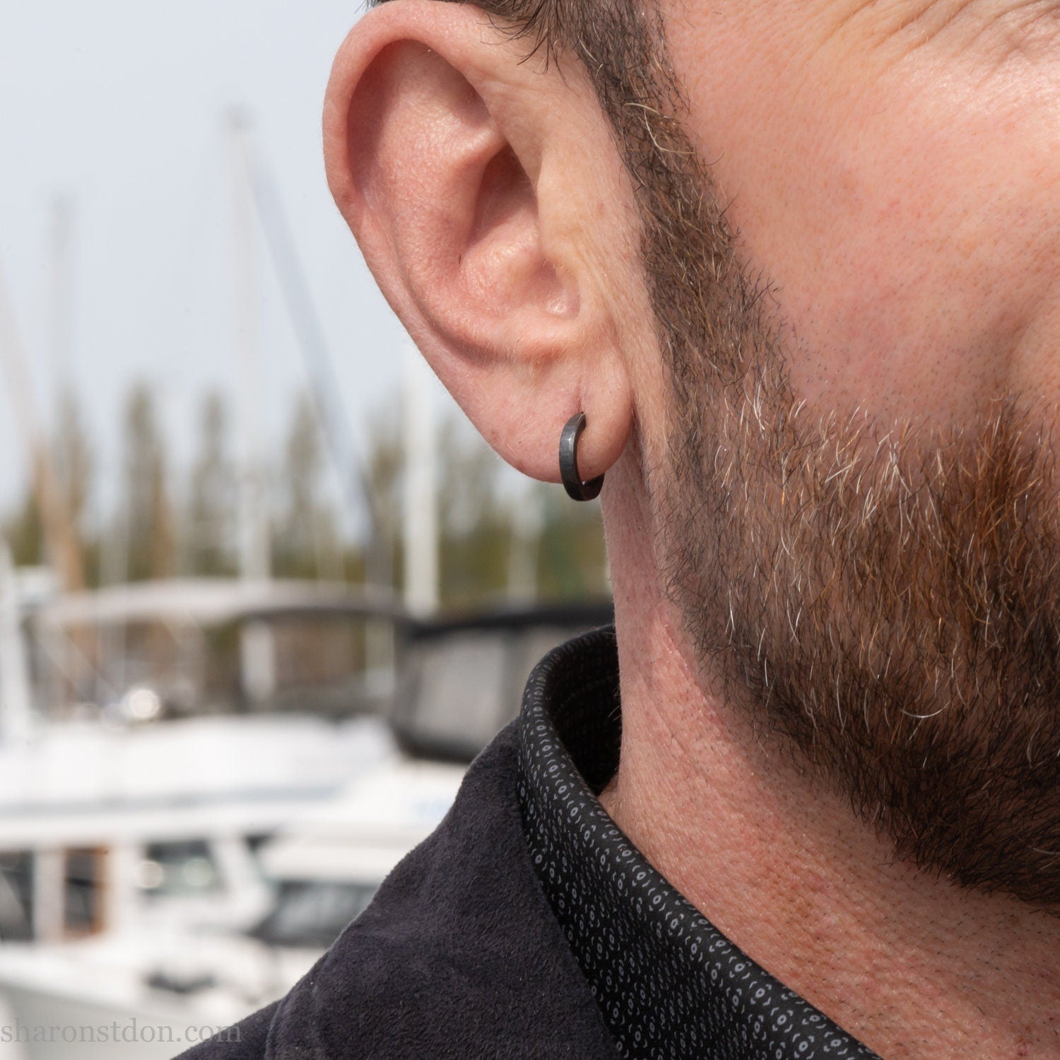 12 x 2mm black sterling silver hoop earrings for men – Sharon