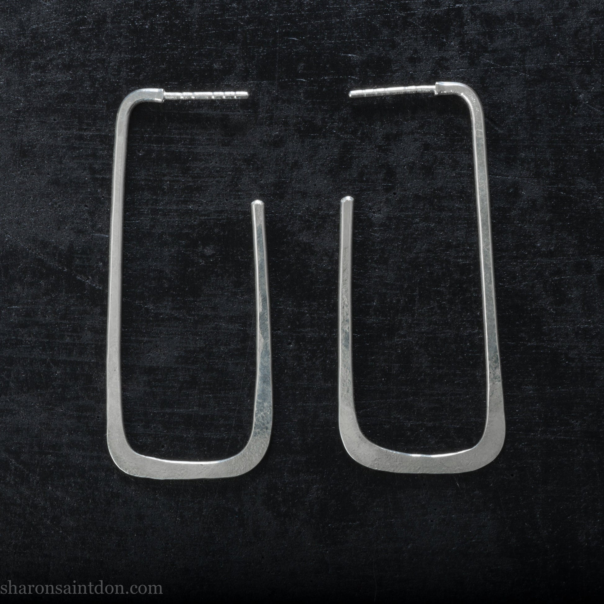 Long rectangle shape 925 sterling silver hoop earrings