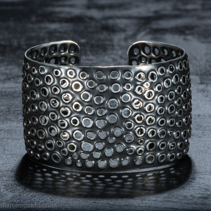 Sterling Silver Cuff - Large Handmade Bracelet With Oxidized Finish