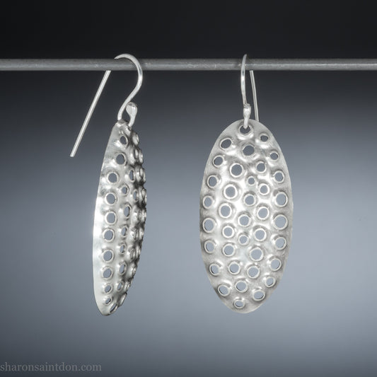 Sterling Silver Oval Earrings | Handcrafted Matte Finish