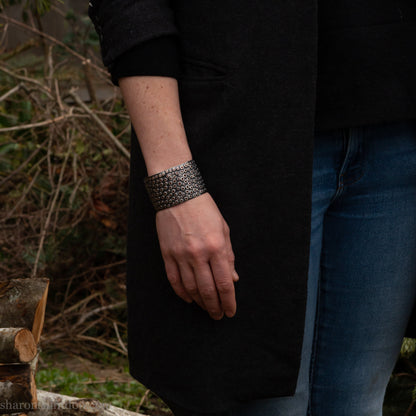 Sterling Silver Cuff - Large Handmade Bracelet With Oxidized Finish