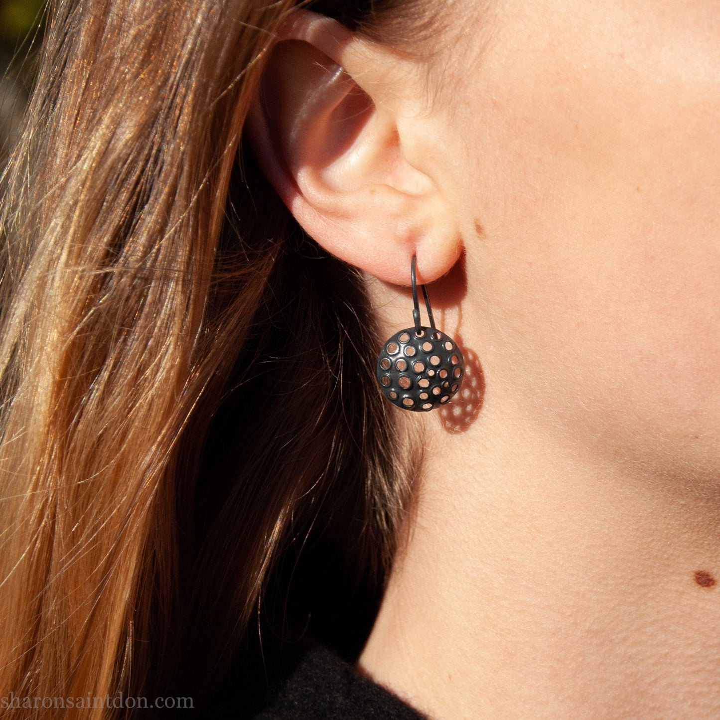 15mm oxidized black sterling silver disc earrings