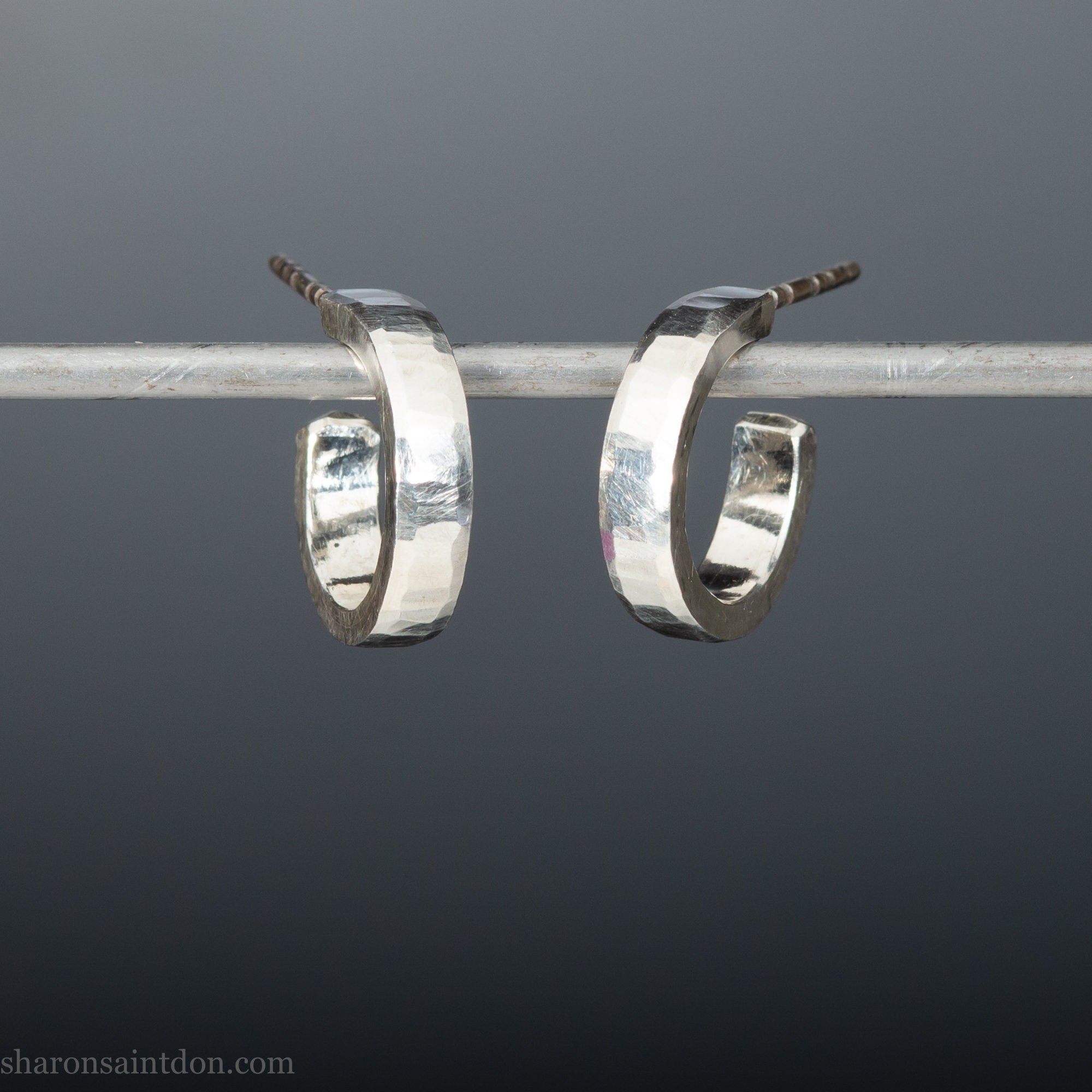 Sterling Silver Hammered Hoop Earrings - Hazey Designs