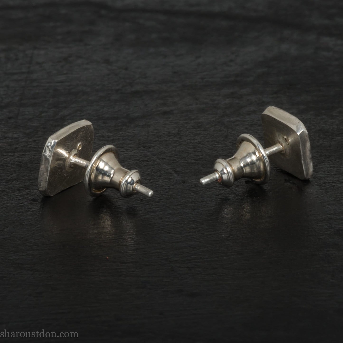 Canary yellow diamond gemstone stud earrings for men or women. Handmade 925 sterling silver squares stud earrings made by Sharon SaintDon in North America.