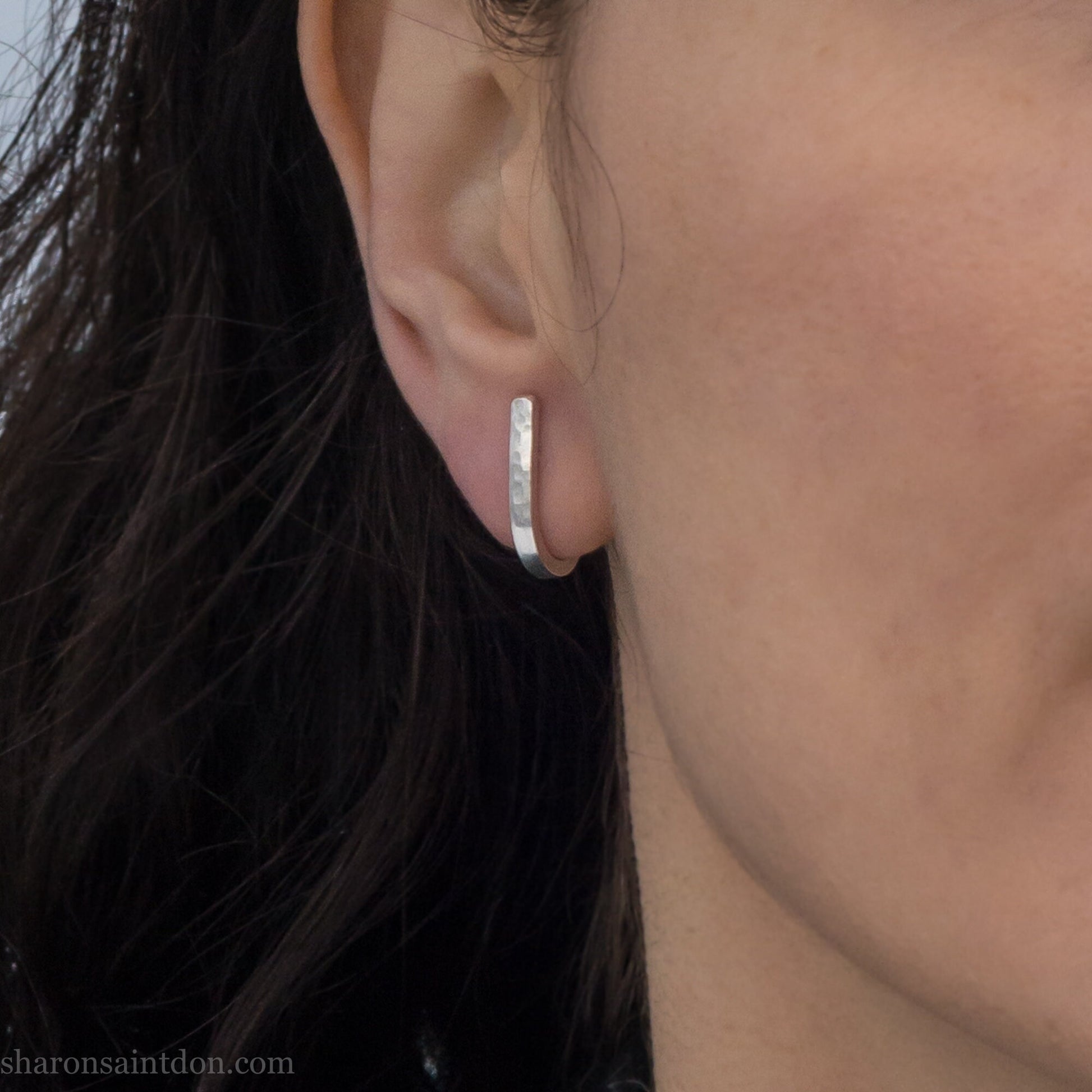 925 Sterling silver earrings for men or women | Small, huggie wrap silver hoop earrings