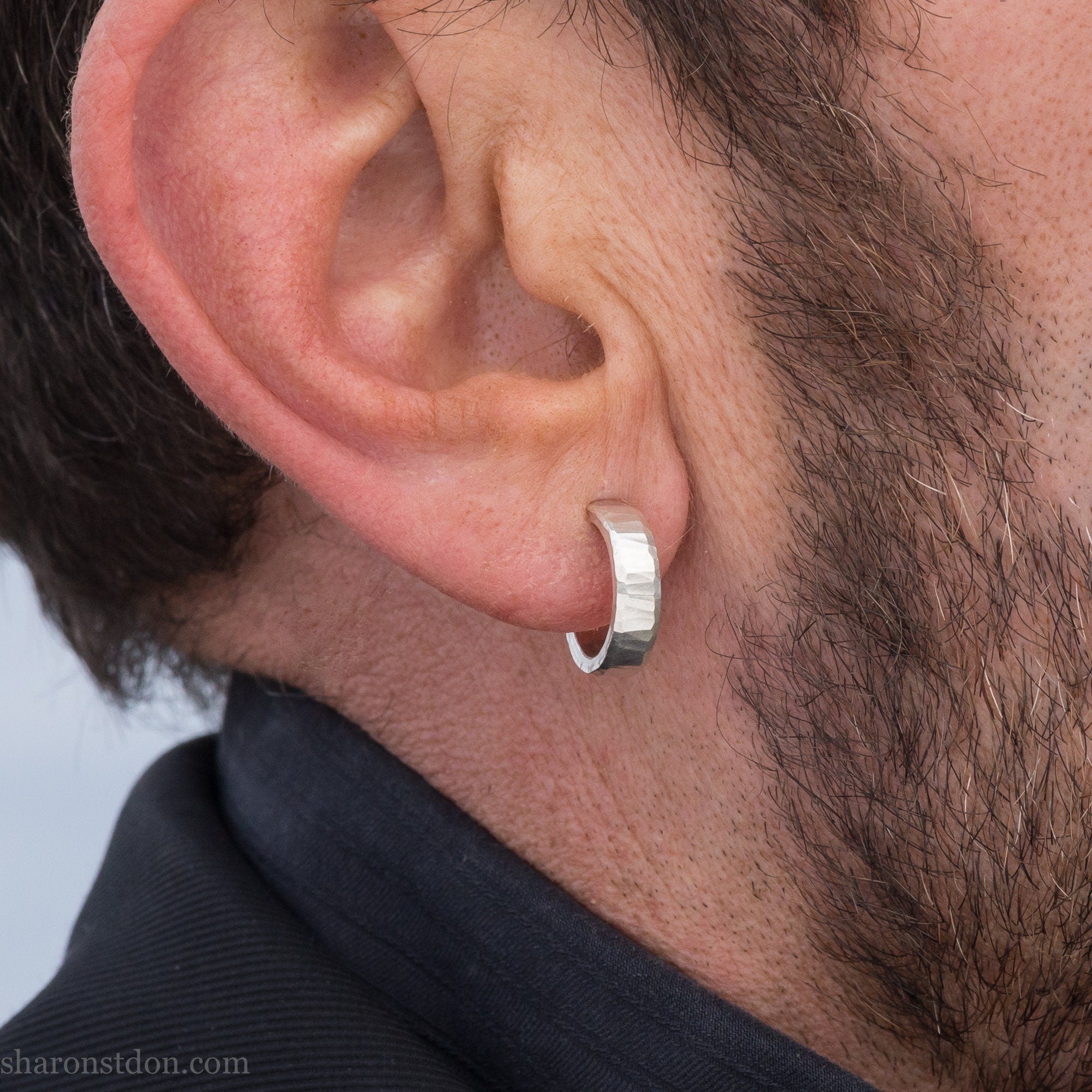 925 Silver Hoop Male Earring Regular - Pair – Code Earrings For Man