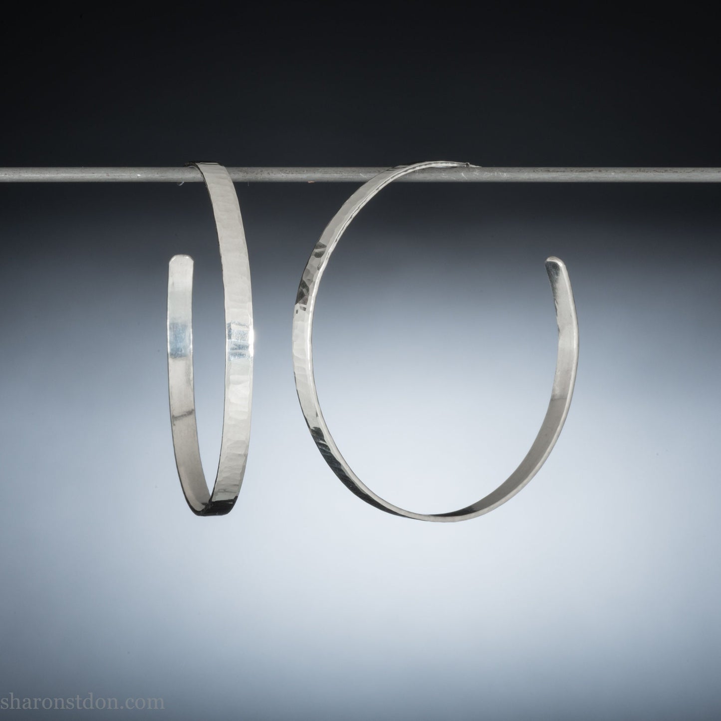 Large hammered solid sterling silver hoop earrings 55mm