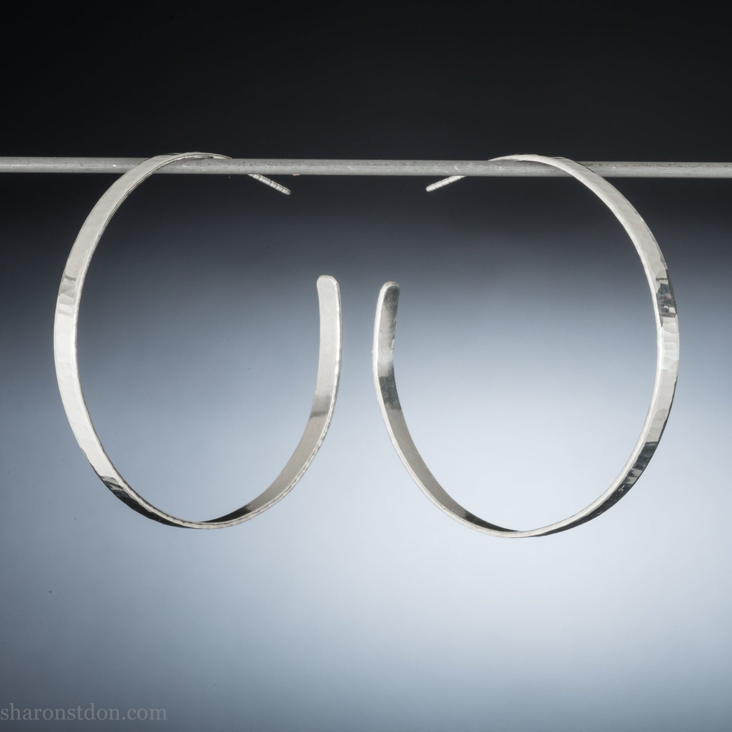 Large hammered solid sterling silver hoop earrings 55mm