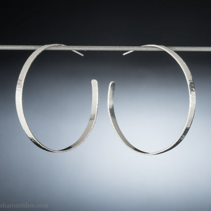 Large hammered solid sterling silver hoop earrings 55mm