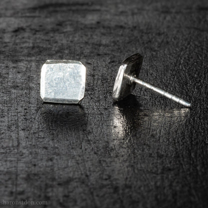 7mm square solid 925 sterling silver stud earrings, matte.