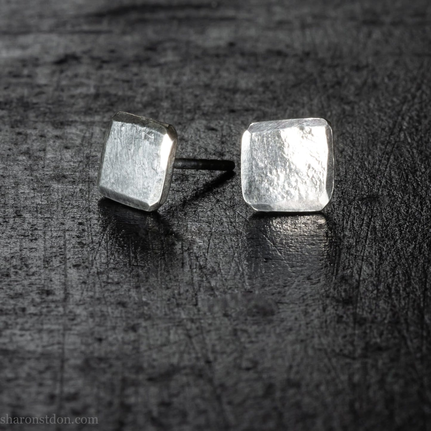 7mm square solid 925 sterling silver stud earrings, matte.
