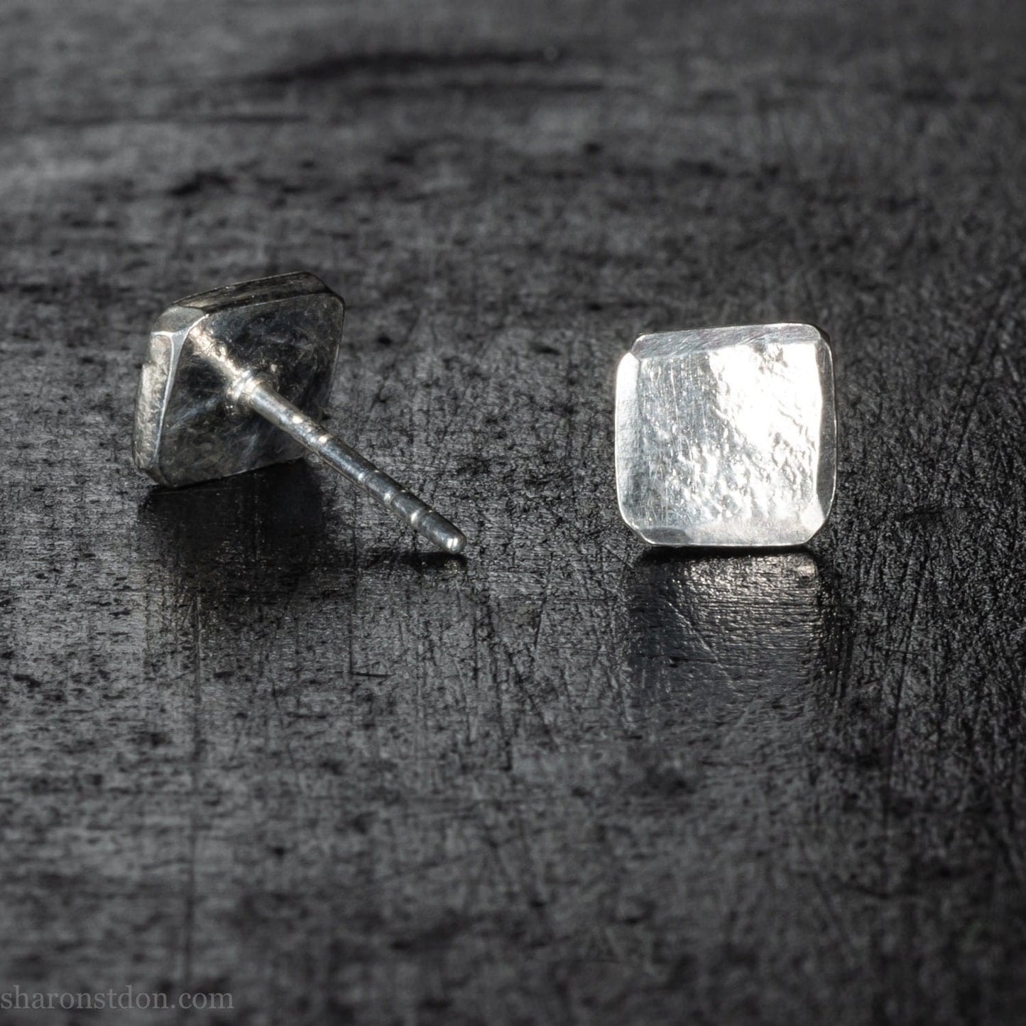 7mm square solid 925 sterling silver stud earrings, matte.