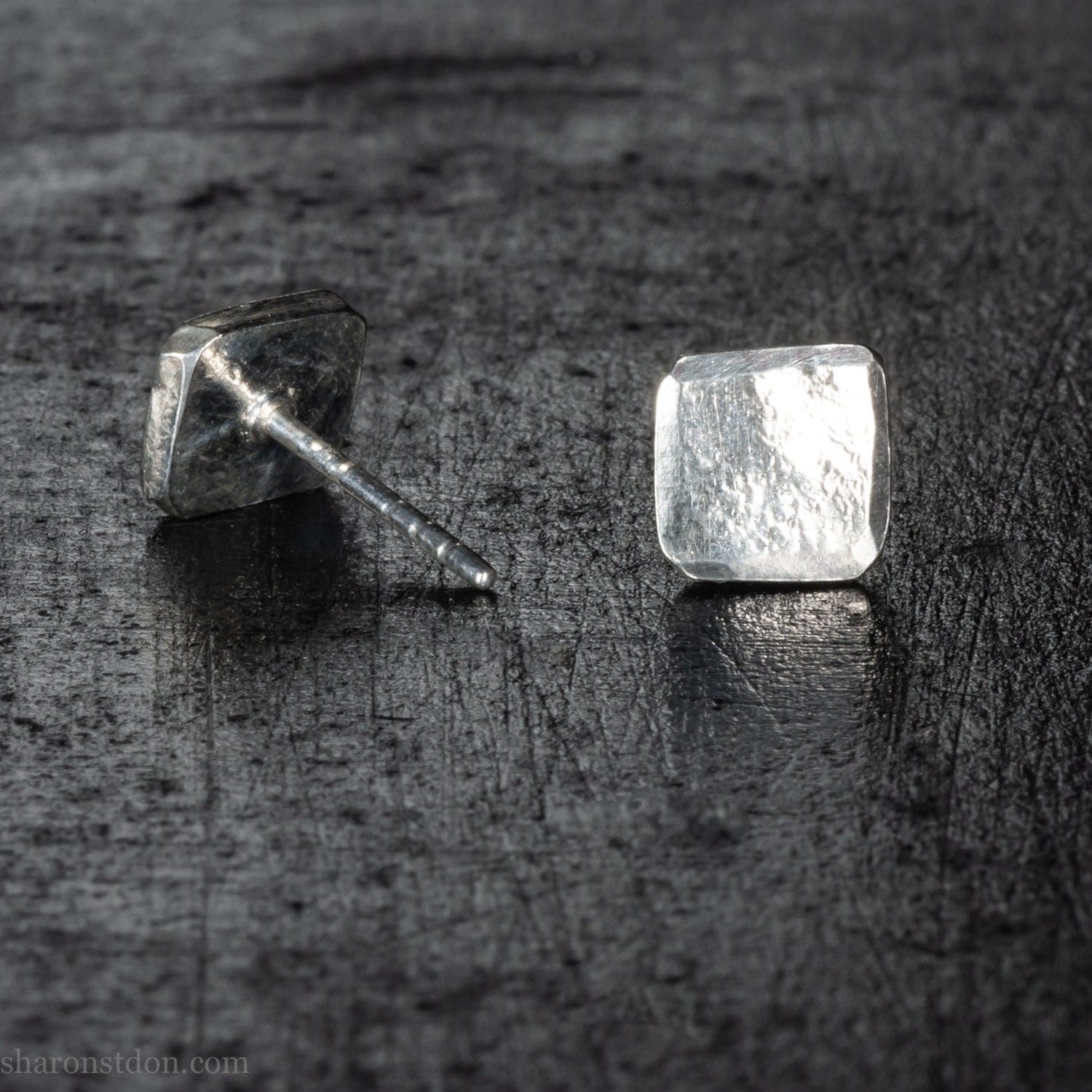 7mm square solid 925 sterling silver stud earrings, matte.