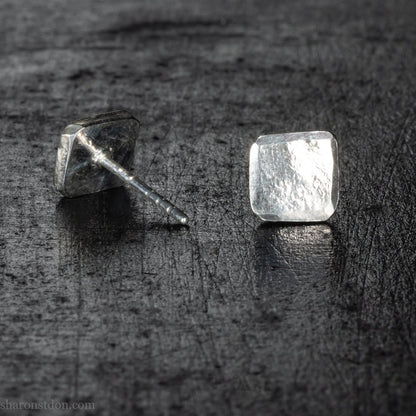7mm square solid 925 sterling silver stud earrings, matte.